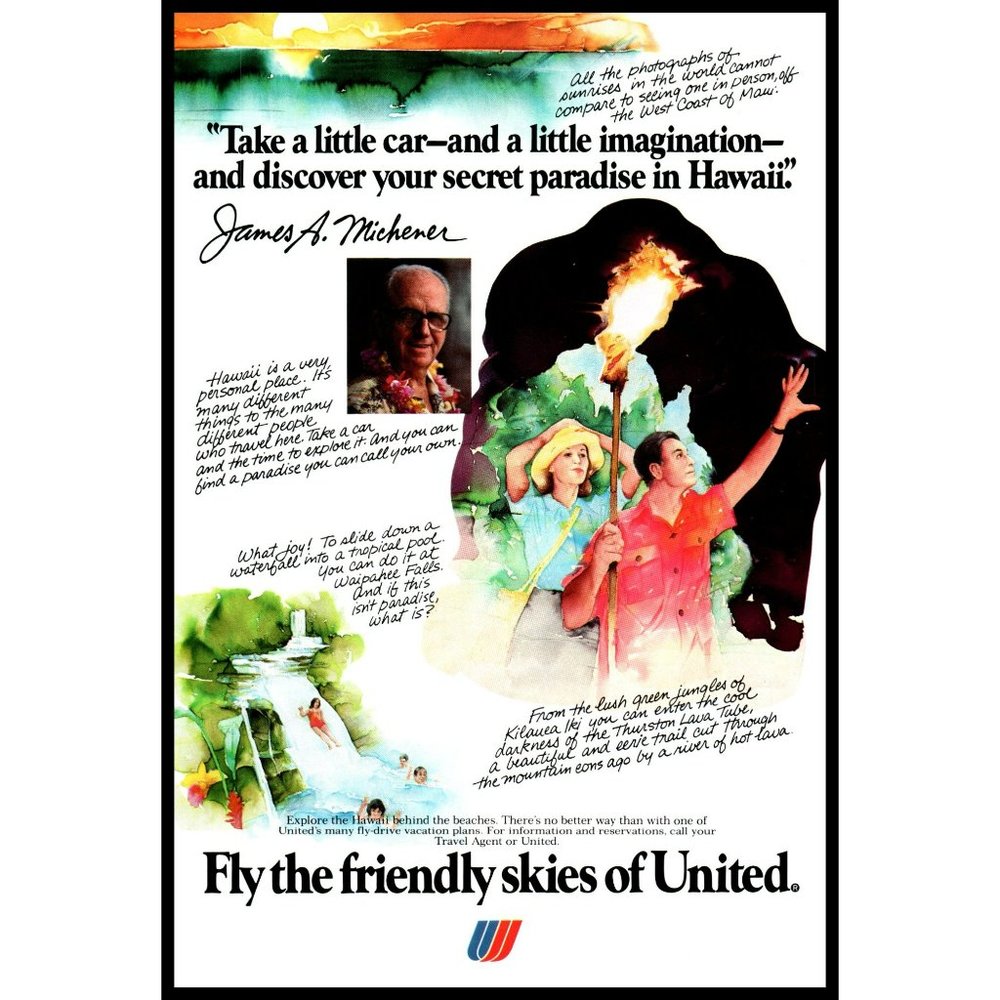 1979 United Airlines Fly The Friendly Skies Vintage Print Ad Hawaii Paradise Art